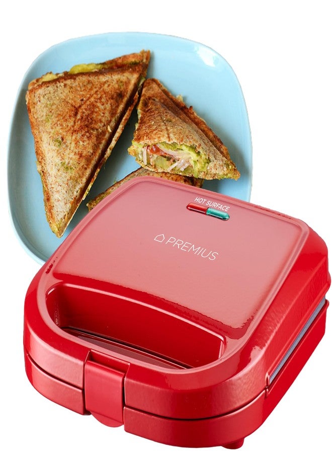 PREMIUS Ceramic NonStick Double Slice Sandwich Maker, Indicator Lights, Cool Touch Handle, Great for Grilled Cheese, French Toast, Tuna Melt, Egg & Cheese and Pancake Sandwich, Easy Clean (Red) - Image 1